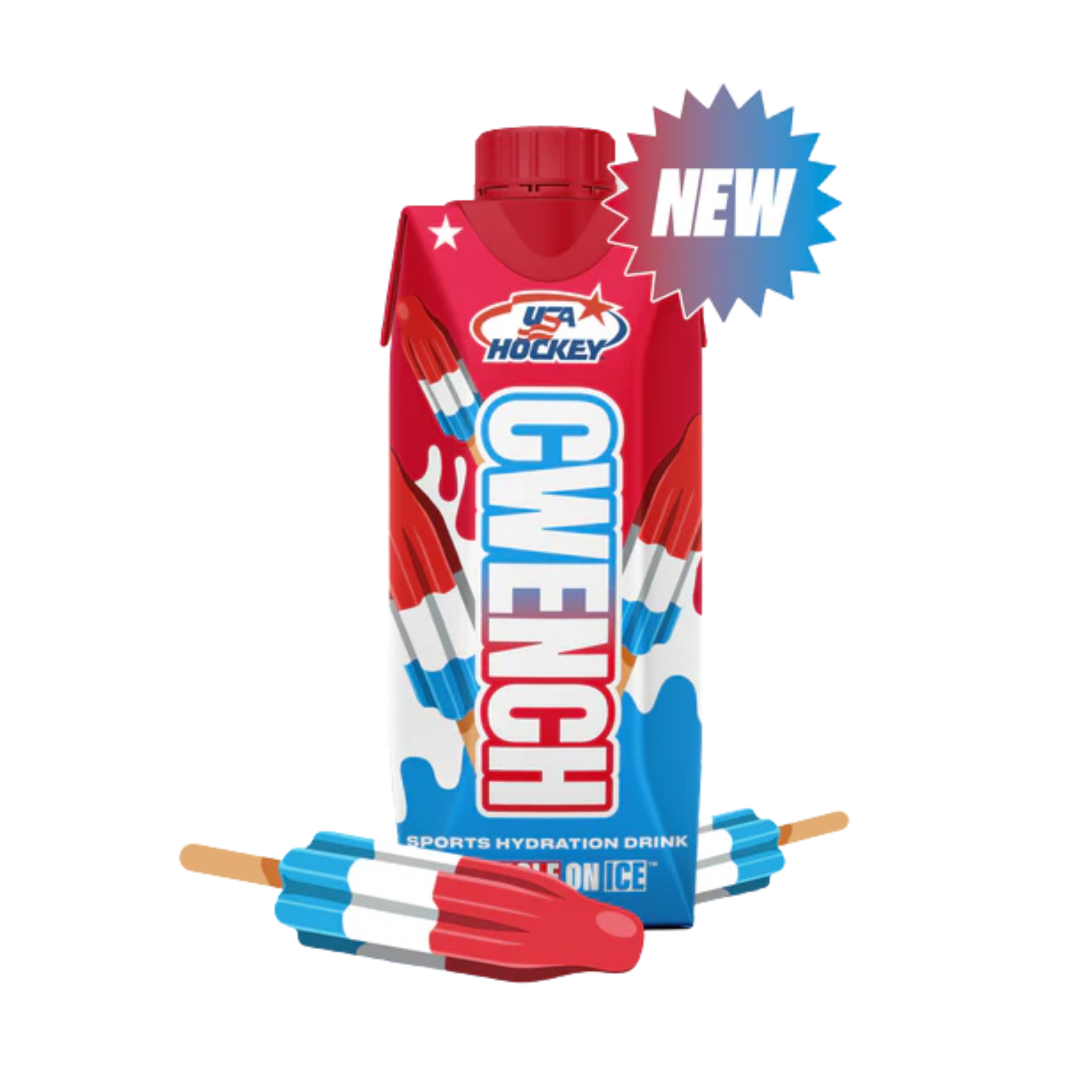 A photo of the CWENCH Miracle on Ice Hydration Drink - 500ML in colour red, white and blue.