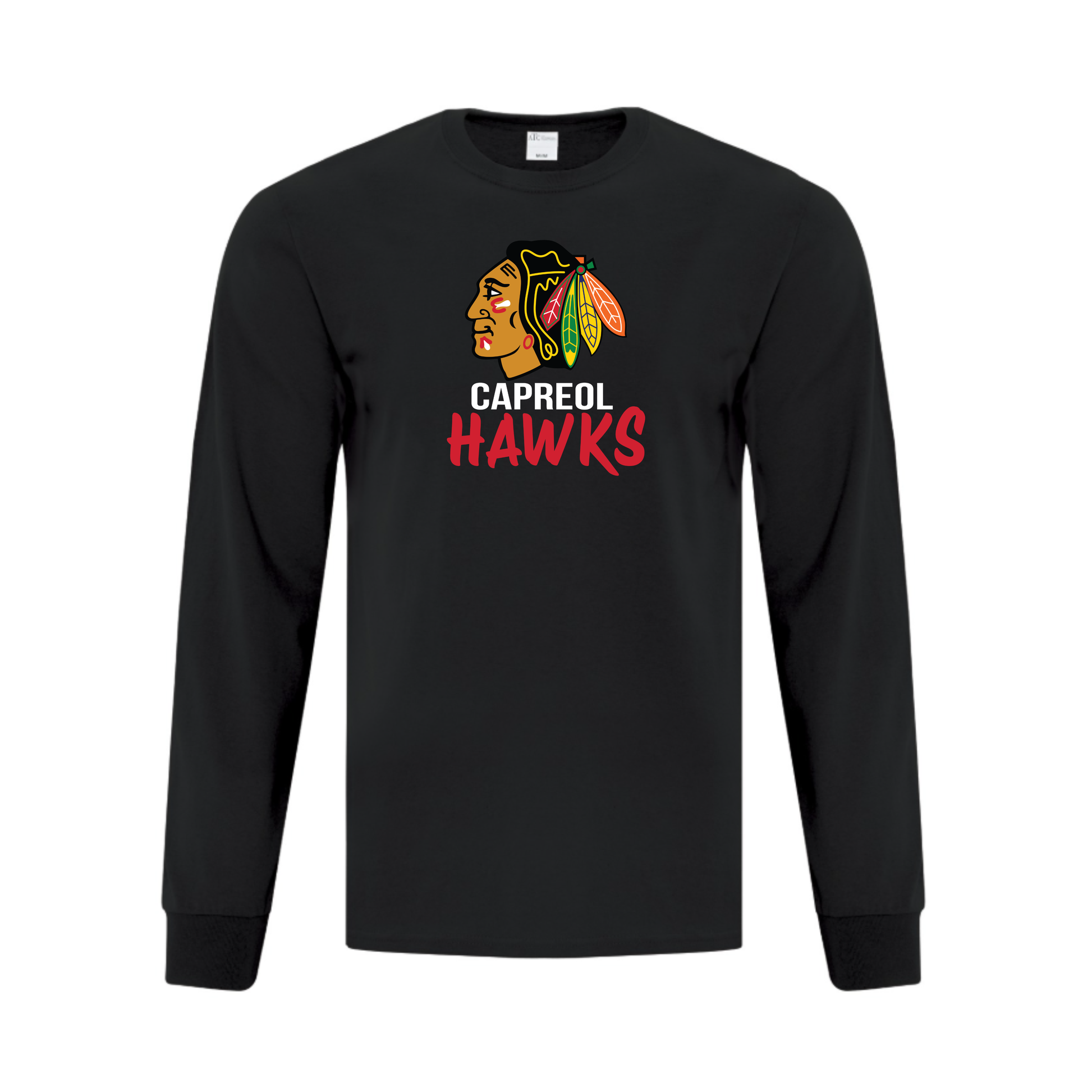 A photo of the Capreol Minor Hockey Association - Adult Long Sleeve Tee in colour black.