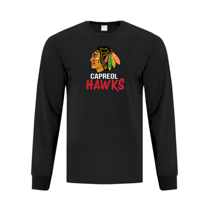 A photo of the Capreol Minor Hockey Association - Adult Long Sleeve Tee in colour black.