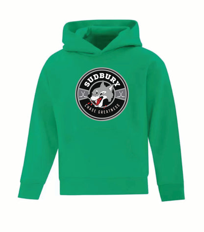 A photo of the SDGHA Chase Greatness - Youth Hoodie in colour green.