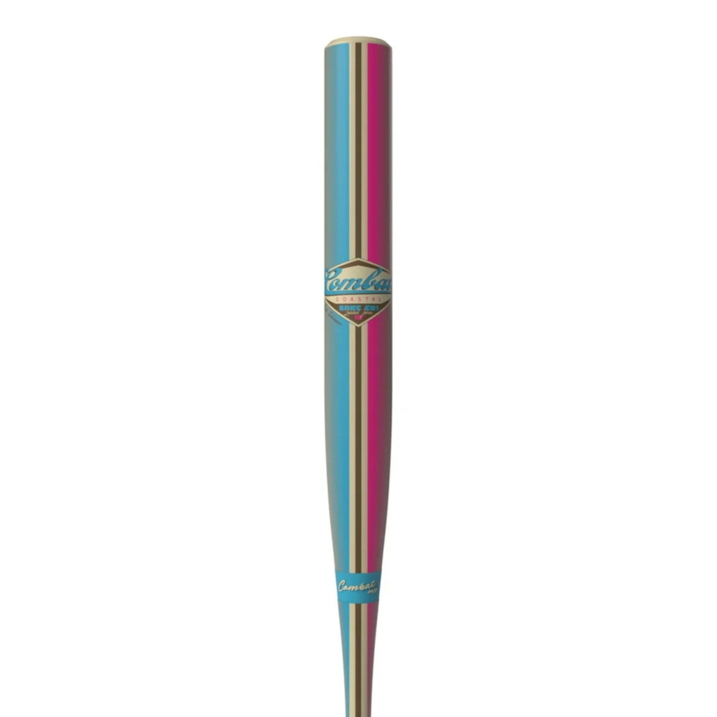 A photo of the Combat Coastal CR-1 Bradley Jones 2-Piece Slo-Pitch Bat in colour blue, pink and beige. 