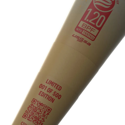 A photo of the Combat Outdoor "Big Barrel" Bradley Jones CR-1 2-Piece USSSA Slo-pitch Bat in colours yellow, blue and orange.