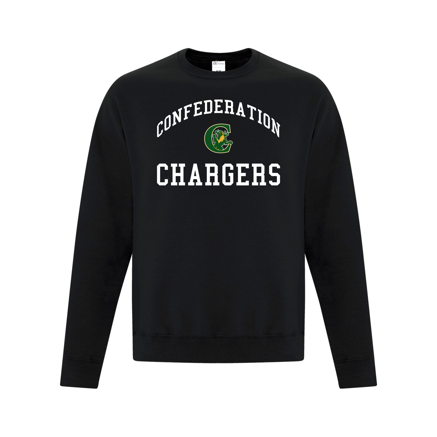 A photo of the Confederation Chargers - Adult Crewneck Sweatshirt in colour black
