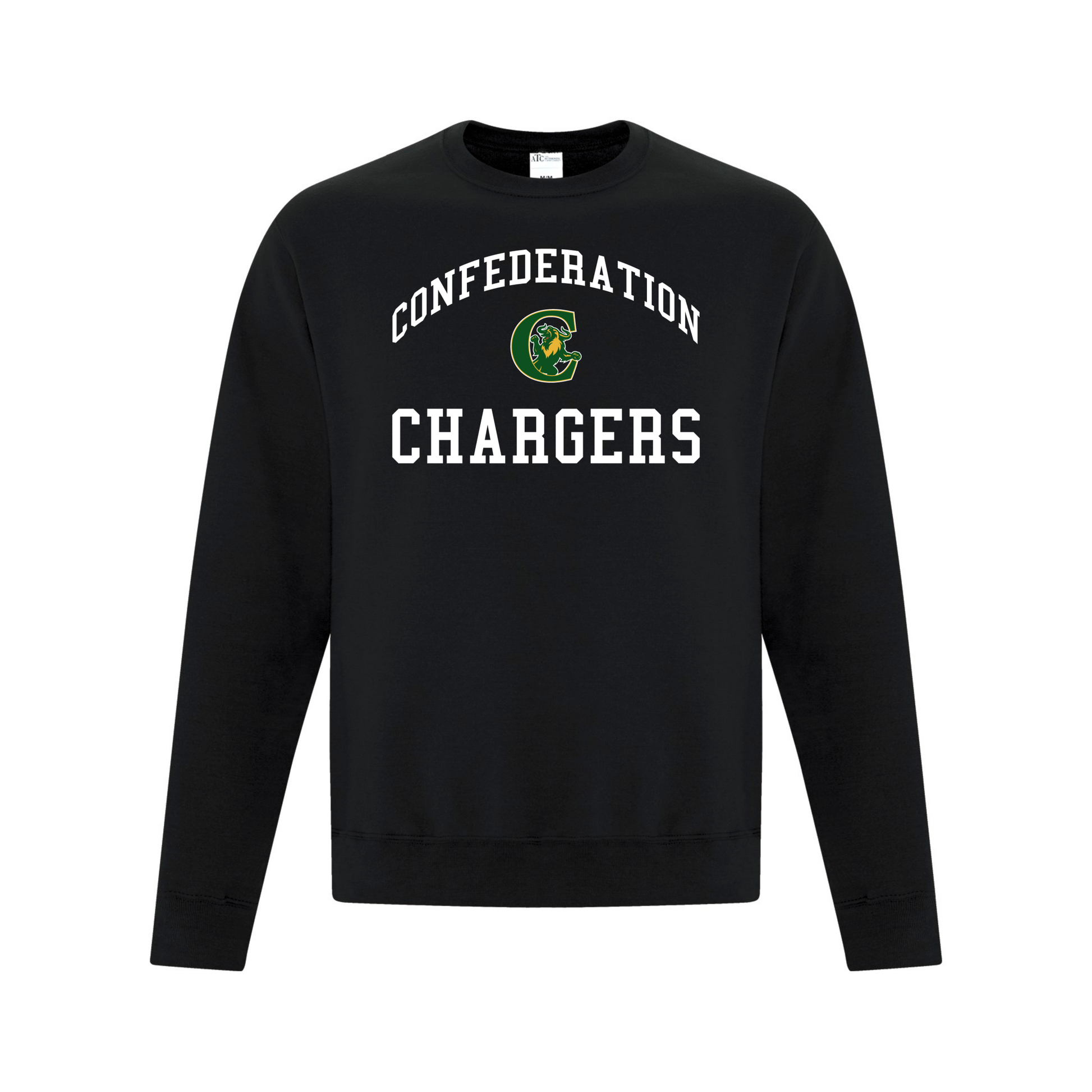 A photo of the Confederation Chargers - Adult Crewneck Sweatshirt in colour black