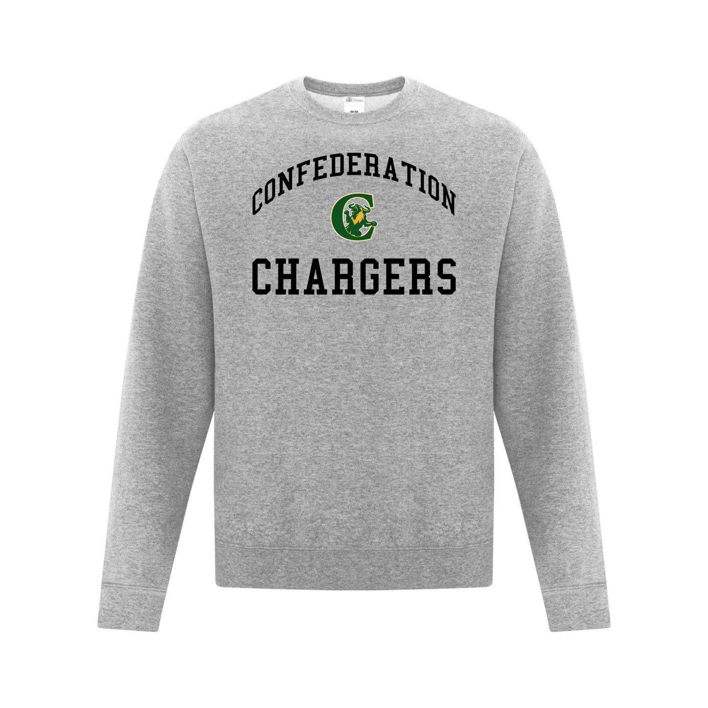 A photo of the Confederation Chargers - Adult Crewneck Sweatshirt in colour grey