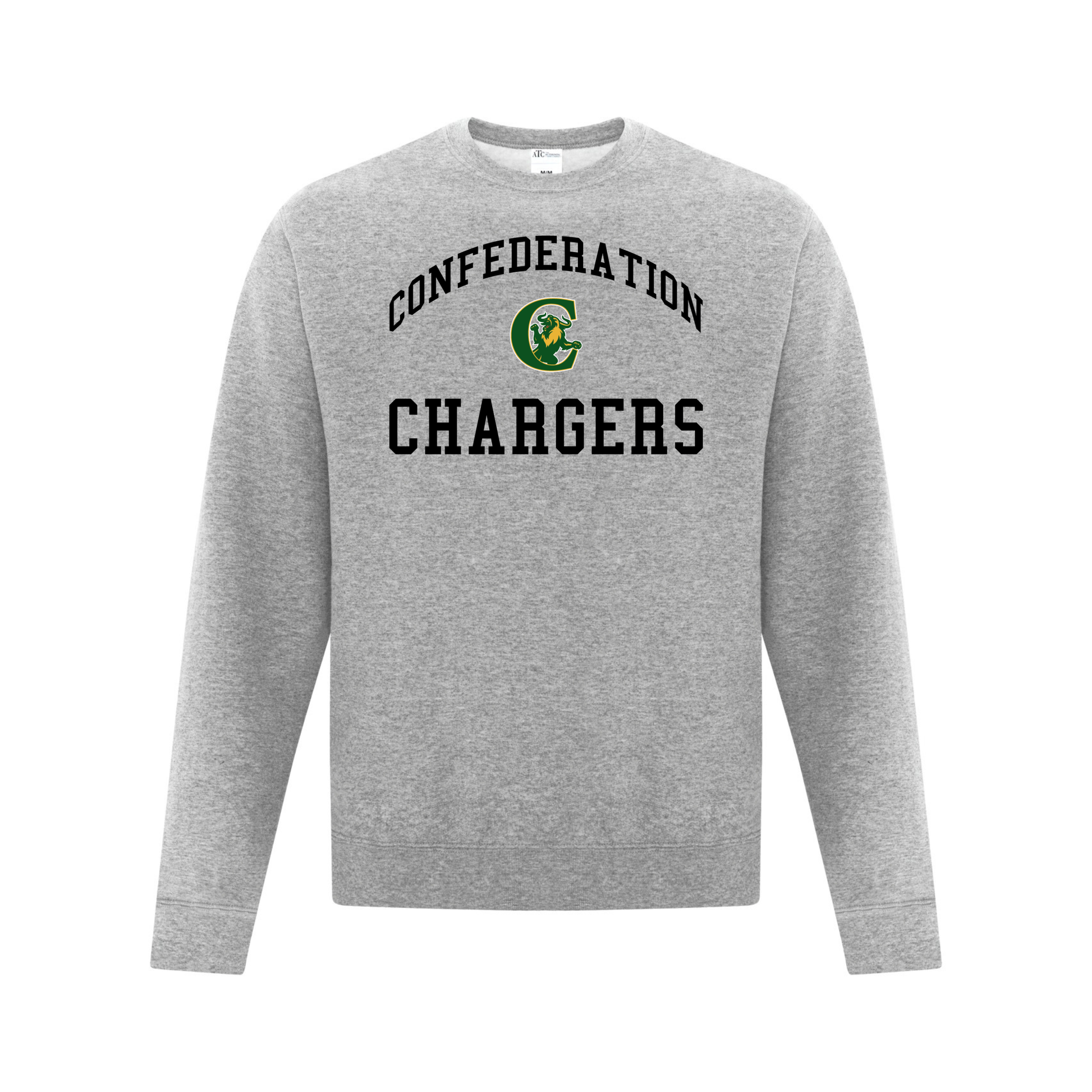 A photo of the Confederation Chargers - Adult Crewneck Sweatshirt in colour grey