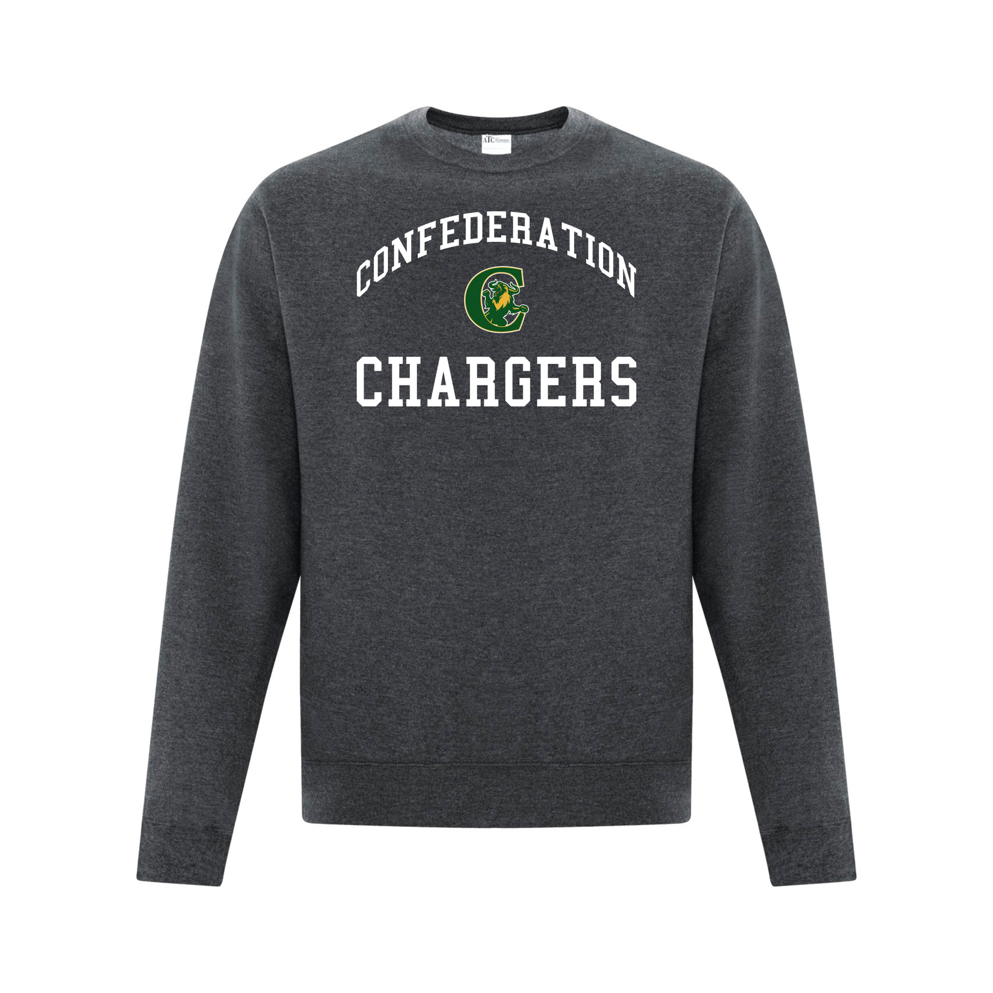 A photo of the Confederation Chargers - Adult Crewneck Sweatshirt in colour dark grey