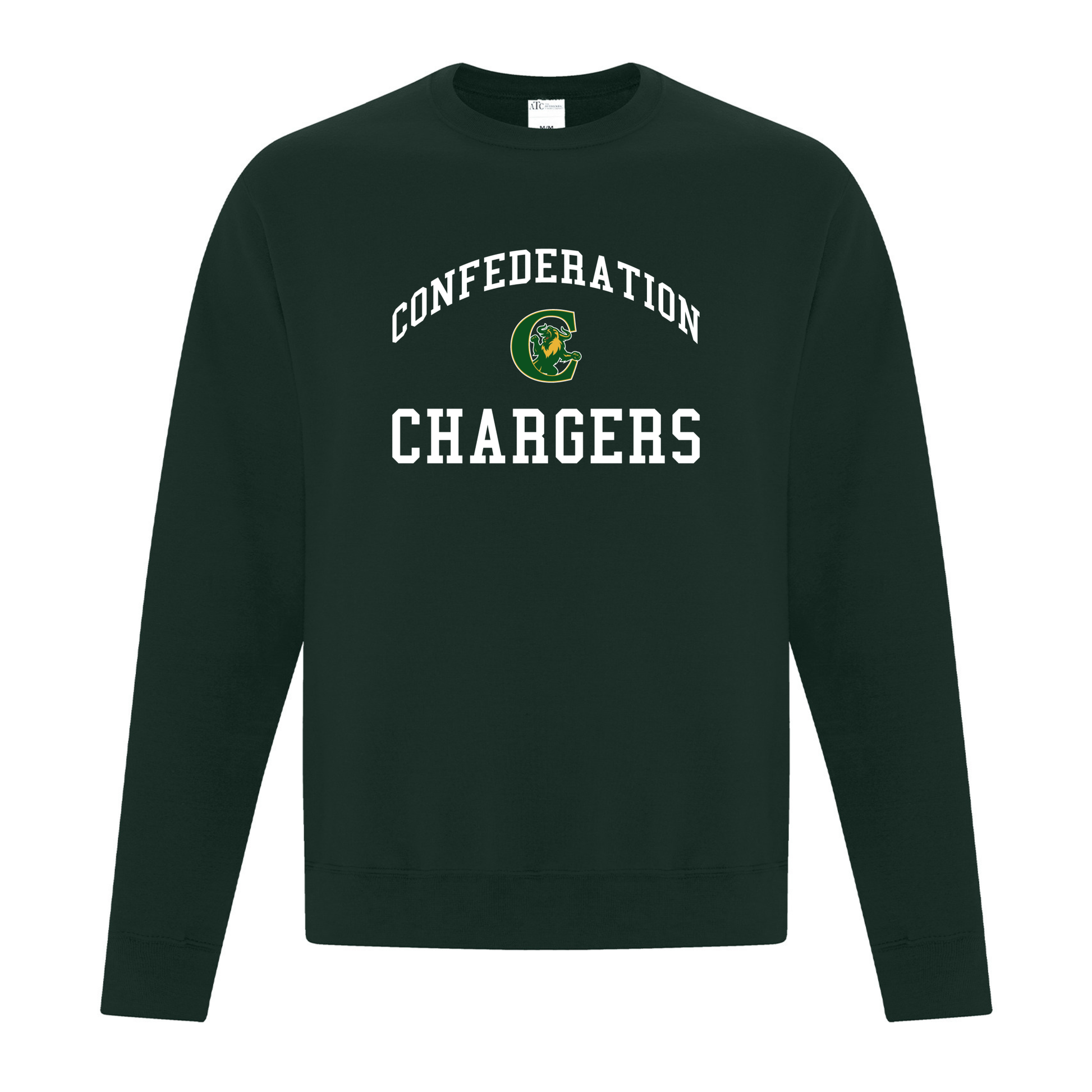 A photo of the Confederation Chargers - Adult Crewneck Sweatshirt in colour forest green