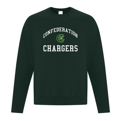 A photo of the Confederation Chargers - Adult Crewneck Sweatshirt in colour forest green