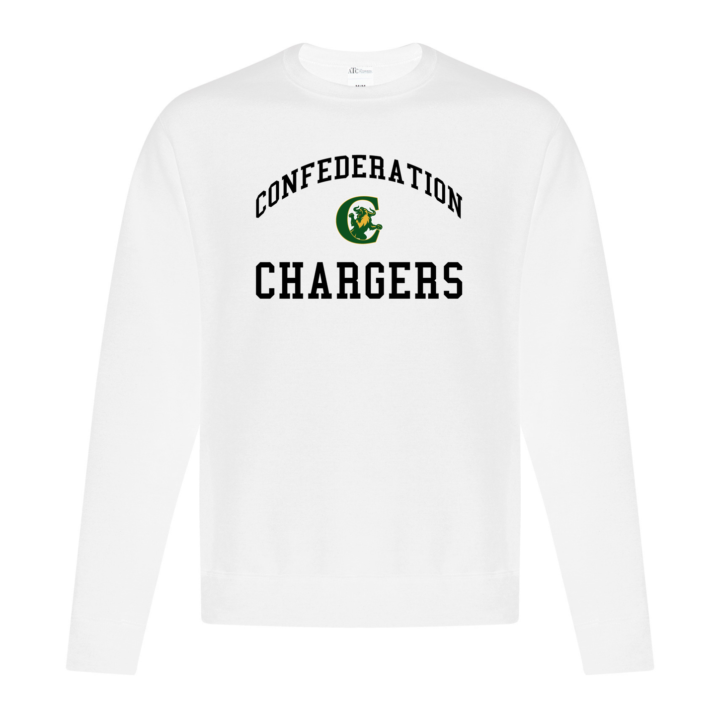A photo of the Confederation Chargers - Adult Crewneck Sweatshirt in colour white