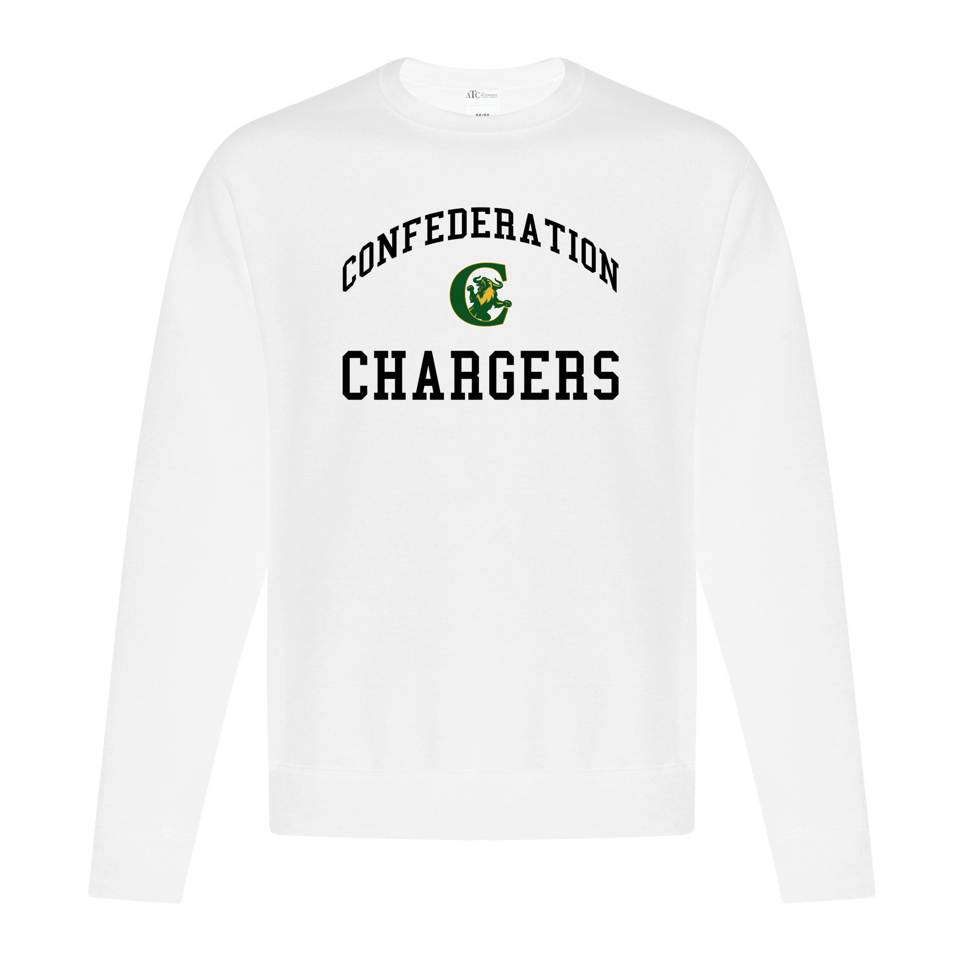 A photo of the Confederation Chargers - Adult Crewneck Sweatshirt in colour white