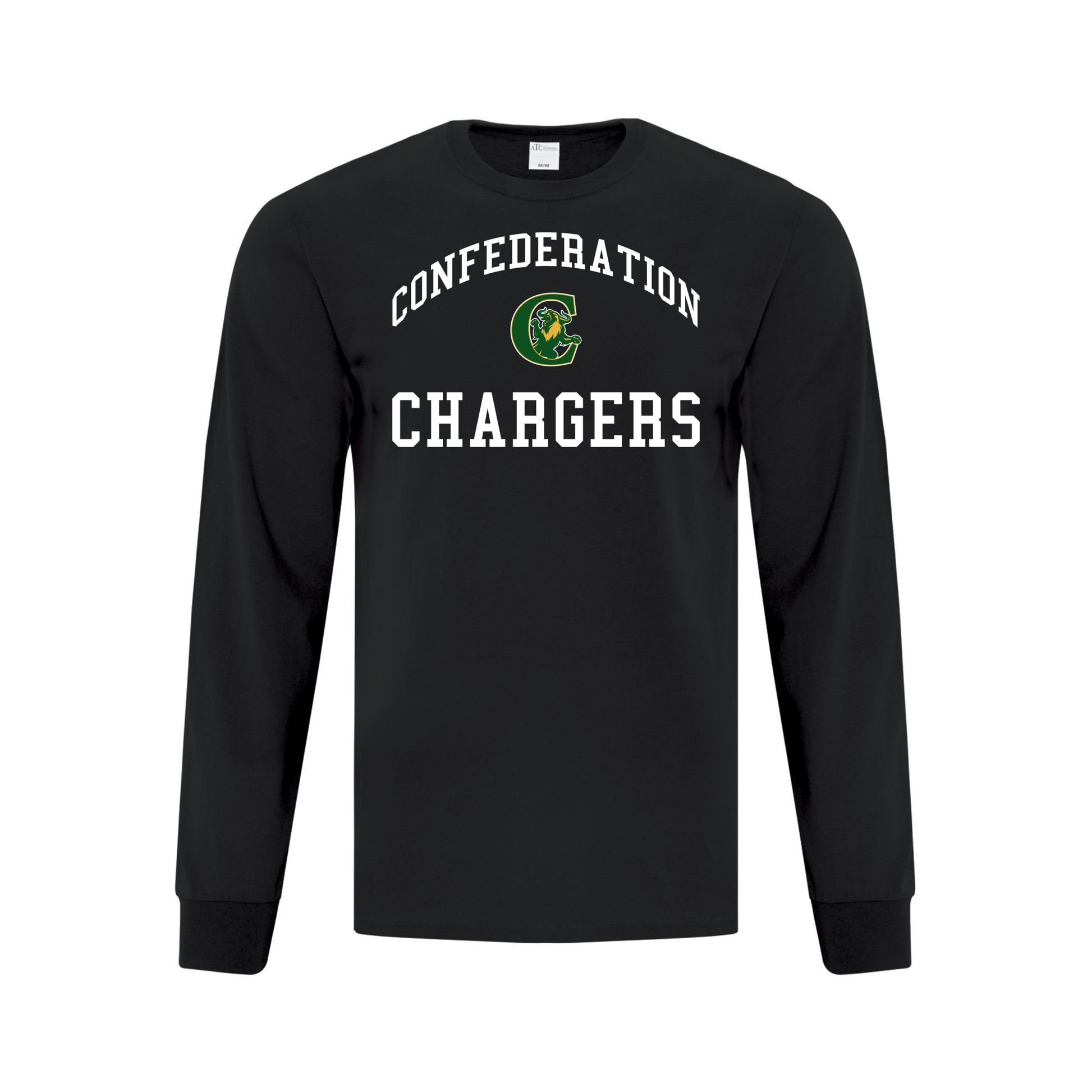A photo of the A photo of the Confederation Chargers - Adult Long Sleeve Tee in colour black