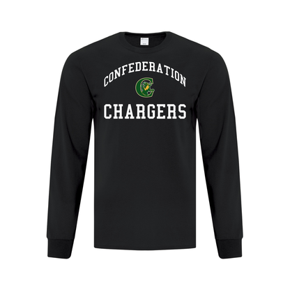 A photo of the A photo of the Confederation Chargers - Adult Long Sleeve Tee in colour black