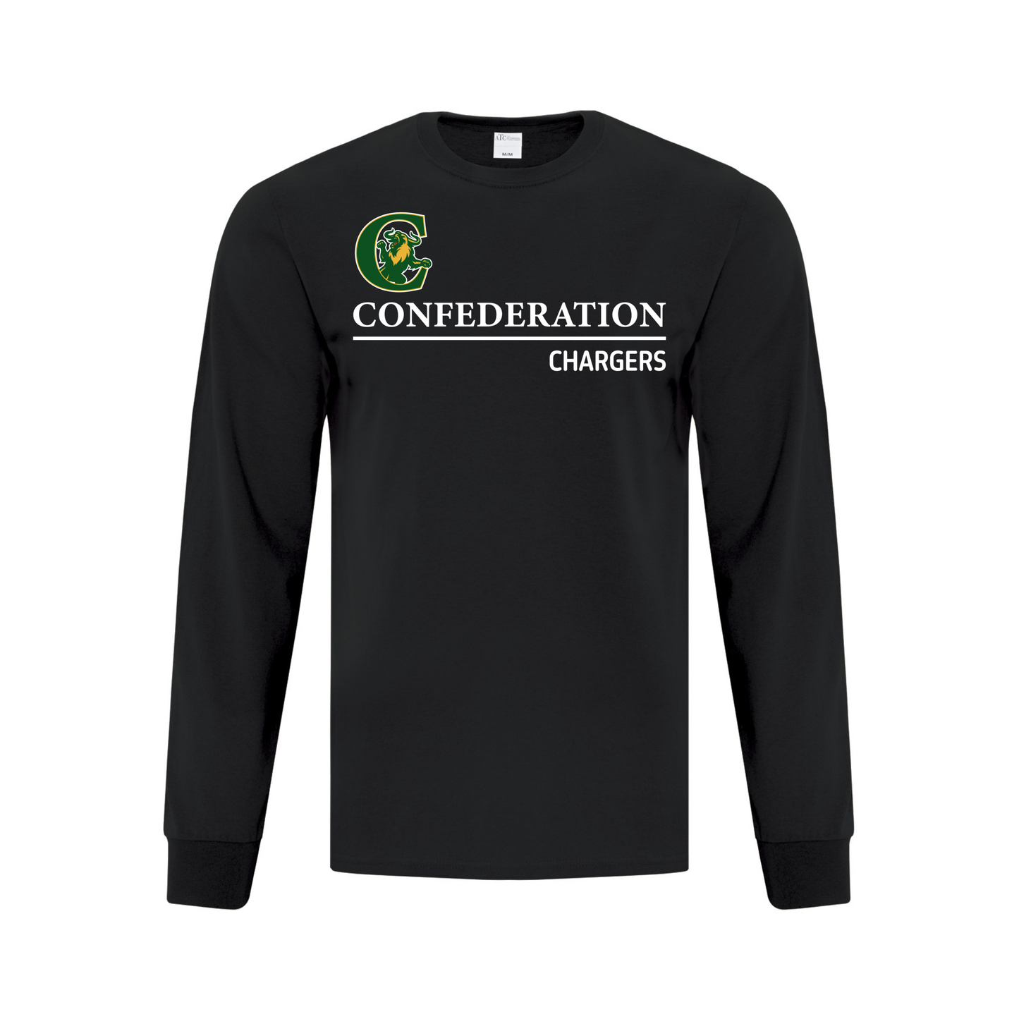 A photo of the Confederation Chargers - Adult Long Sleeve Tee in colour black