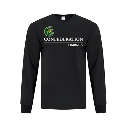 A photo of the Confederation Chargers - Adult Long Sleeve Tee in colour black