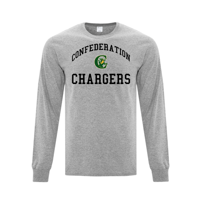 A photo of the A photo of the Confederation Chargers - Adult Long Sleeve Tee in colour light grey