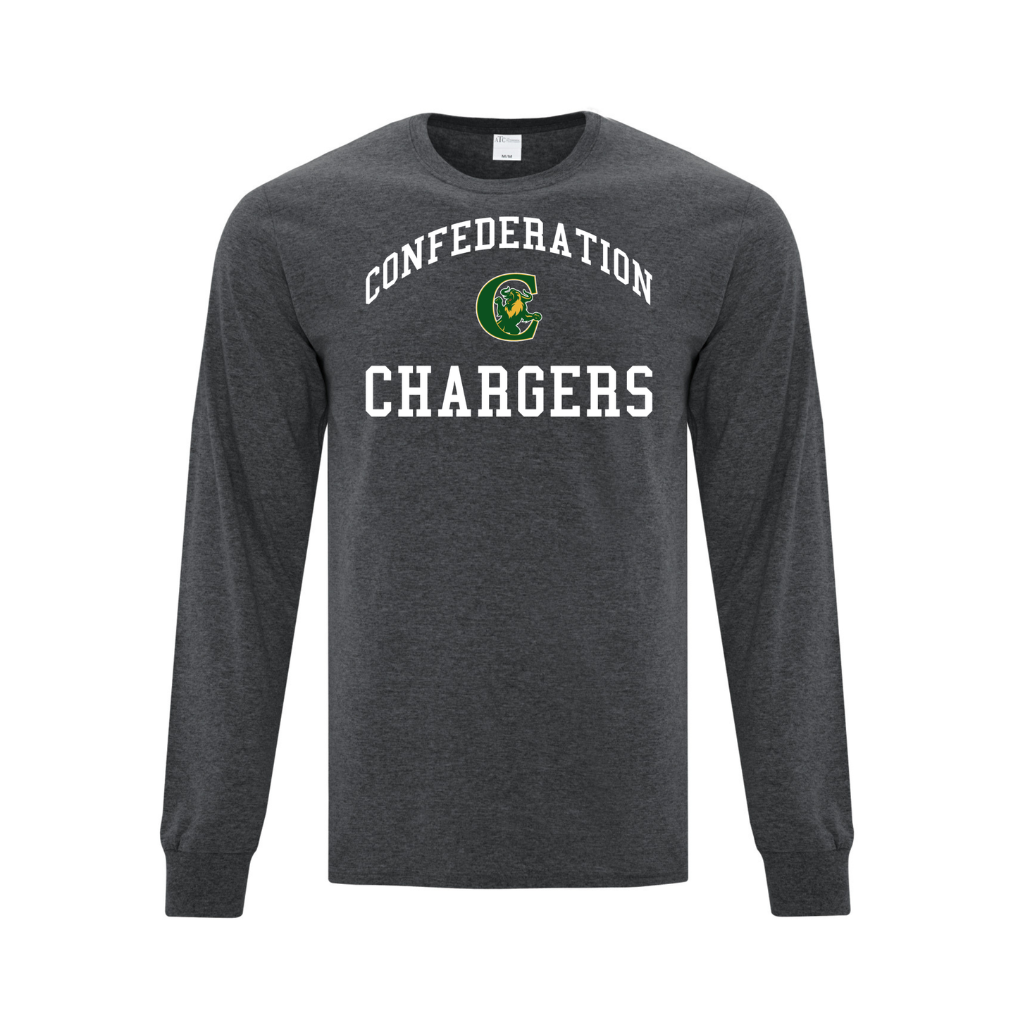 A photo of the A photo of the Confederation Chargers - Adult Long Sleeve Tee in colour dark grey.