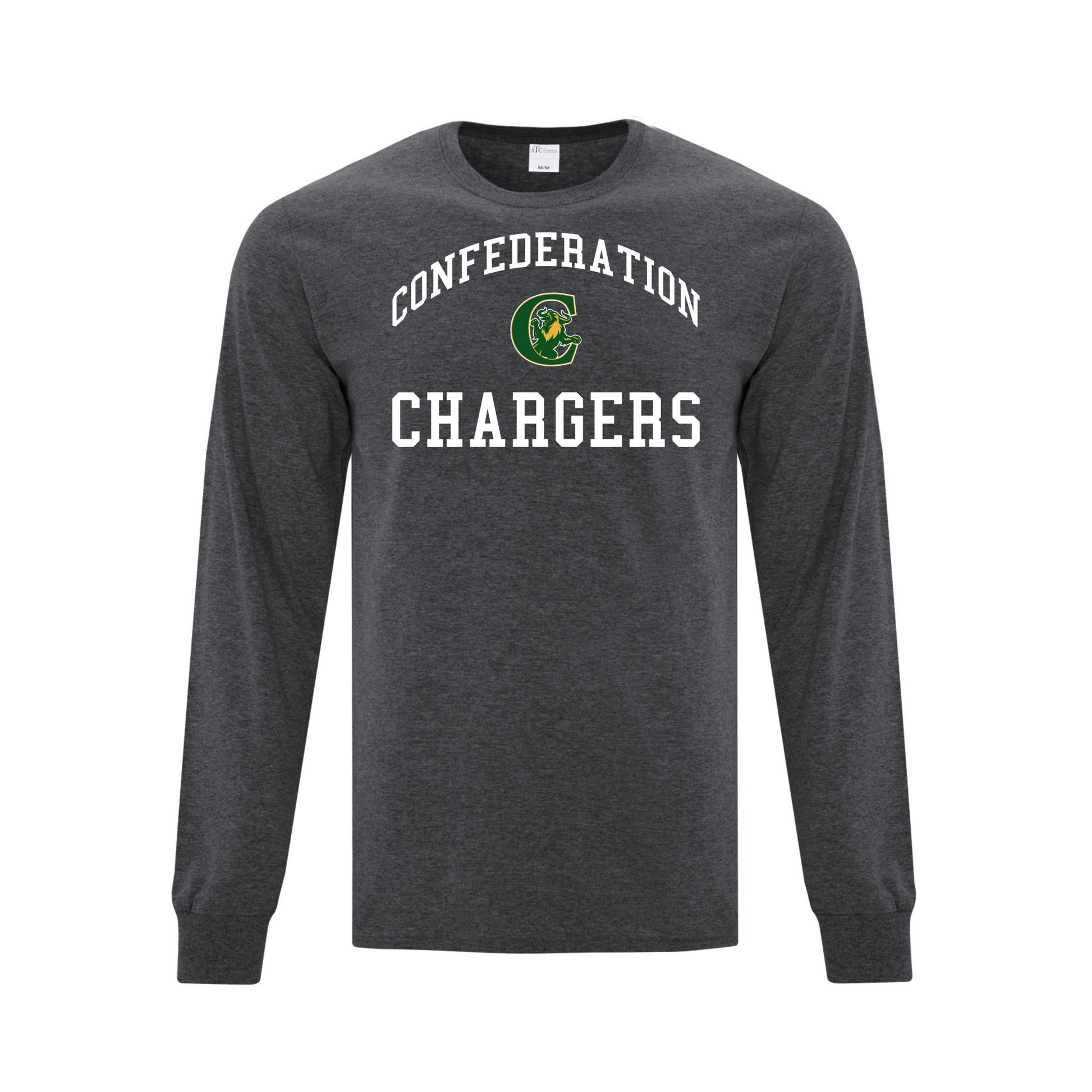 A photo of the A photo of the Confederation Chargers - Adult Long Sleeve Tee in colour dark grey.