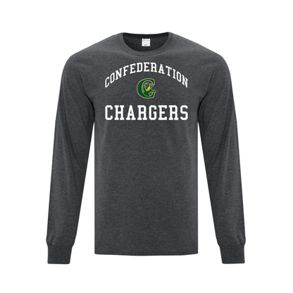 A photo of the A photo of the Confederation Chargers - Adult Long Sleeve Tee in colour dark grey.