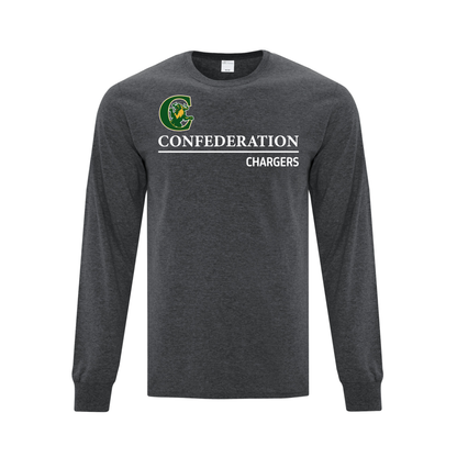 A photo of the Confederation Chargers - Adult Long Sleeve Tee in colour dark grey