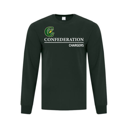 A photo of the Confederation Chargers - Adult Long Sleeve Tee in colour dark green.