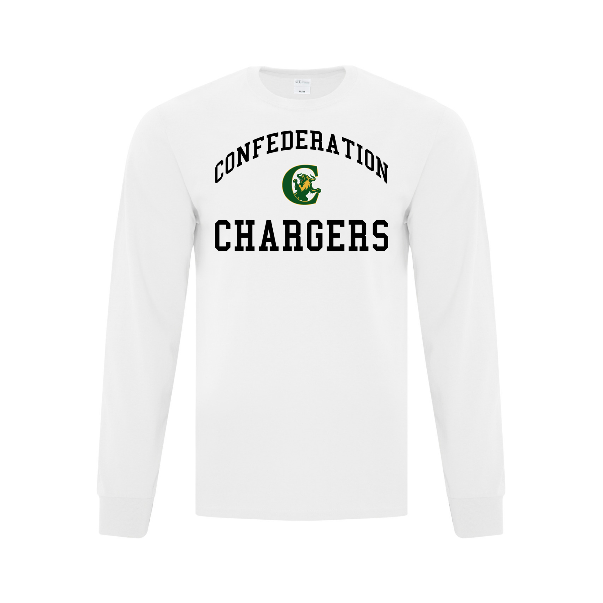 A photo of the A photo of the Confederation Chargers - Adult Long Sleeve Tee in colour white.