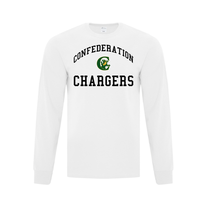 A photo of the A photo of the Confederation Chargers - Adult Long Sleeve Tee in colour white.