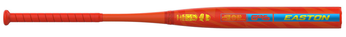 A photo of the Easton Tantrum Loaded 12" 2-Piece Slo-Pitch Softball Bat (2026) in colour red with yellow and blue text.