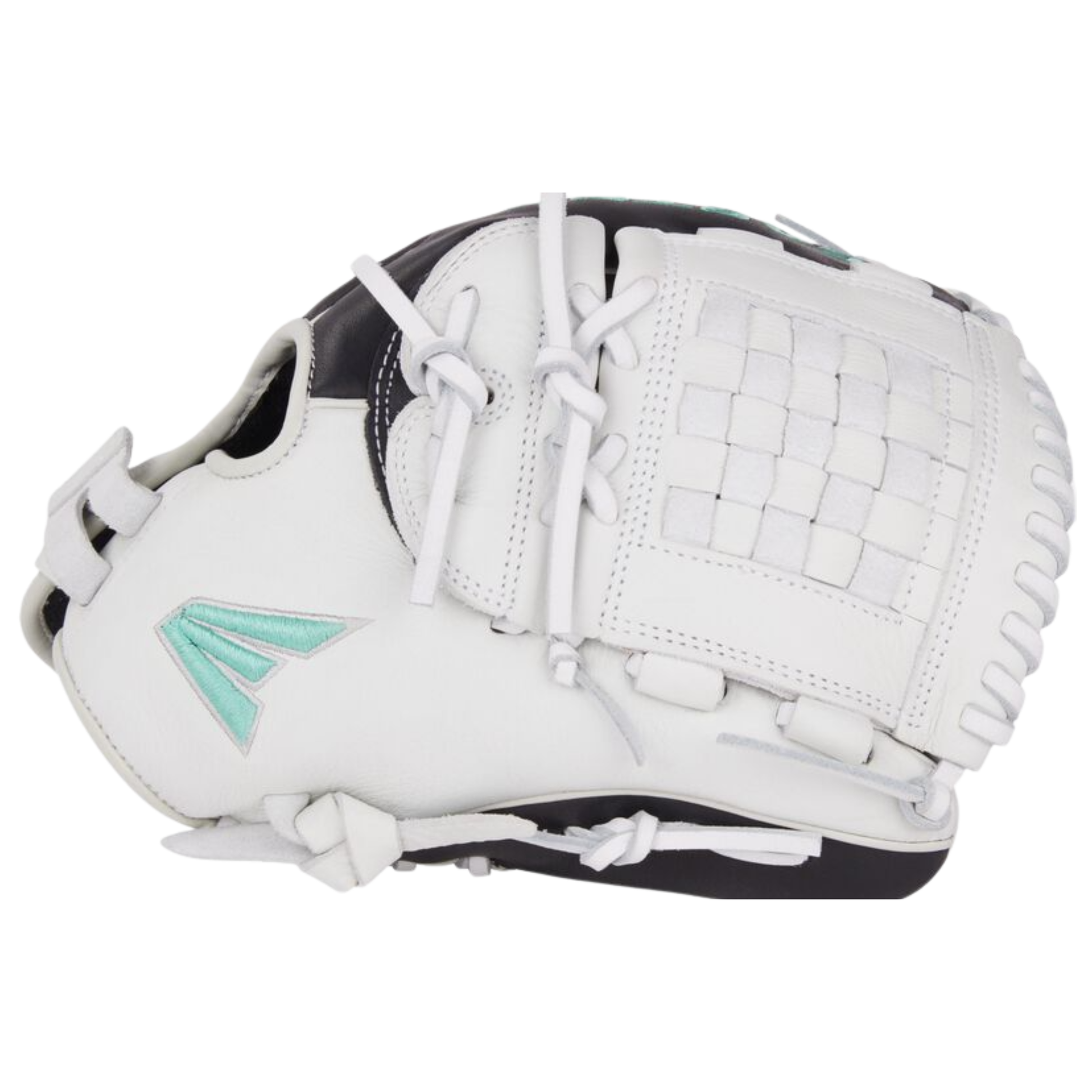 A photo of the Easton Fundamental Fastpitch 12-Inch Fastpitch Softball Glove in colour white, black and blue.