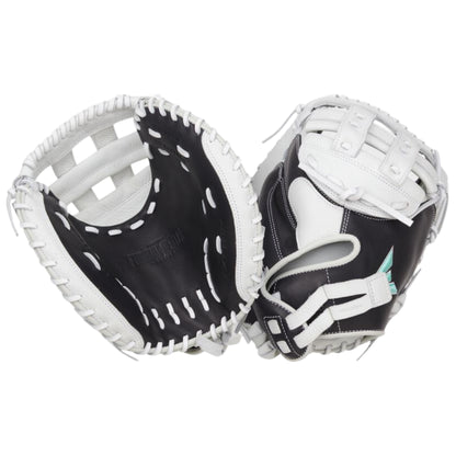A photo of the Easton Fundamental Fastpitch 33-Inch Fastpitch Catcher's Mitt in colour black and white.