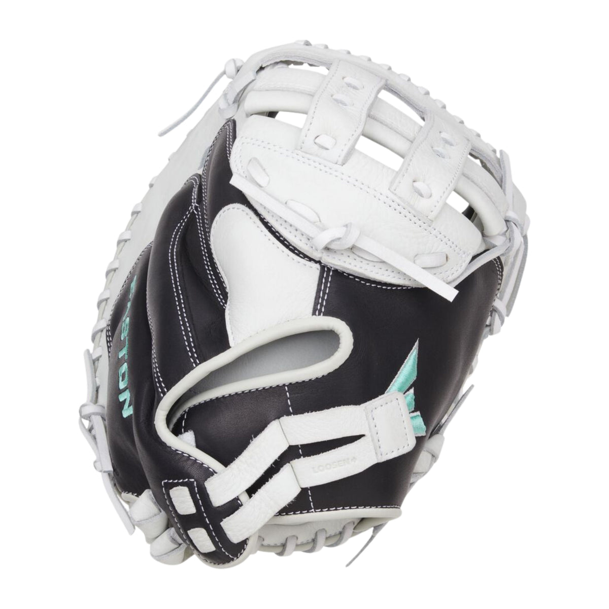 A photo of the Easton Fundamental Fastpitch 33-Inch Fastpitch Catcher's Mitt in colour black and white.