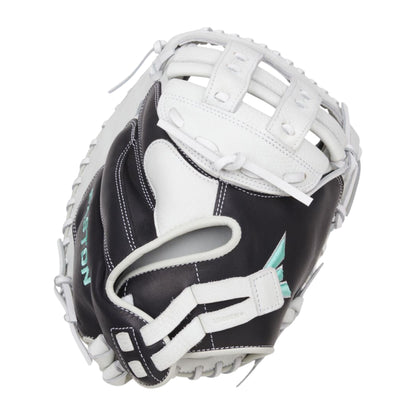 A photo of the Easton Fundamental Fastpitch 33-Inch Fastpitch Catcher's Mitt in colour black and white.