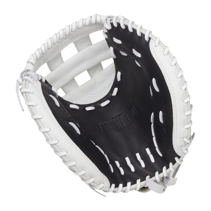 A photo of the Easton Fundamental Fastpitch 33-Inch Fastpitch Catcher's Mitt in colour black and white.