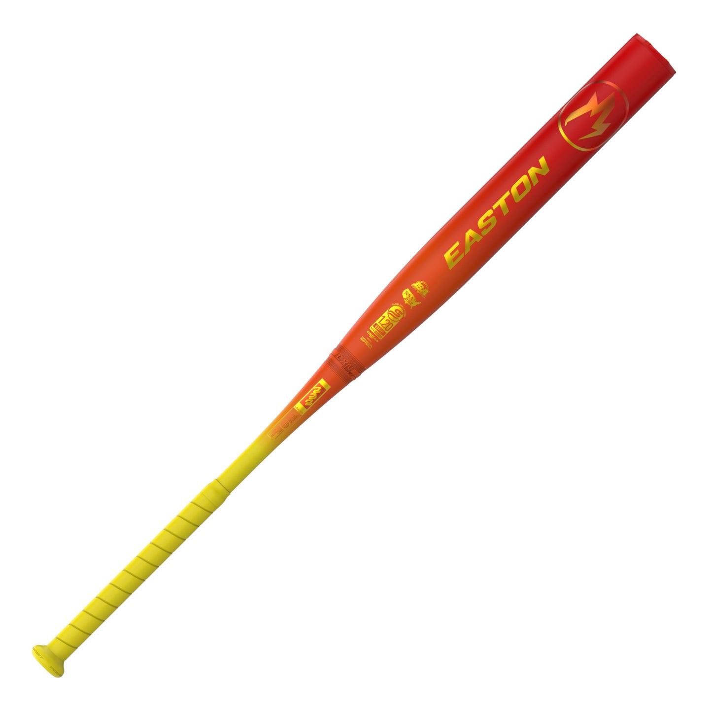 A photo of the Easton Hype Fire Loaded 12.75" 2-Piece Slo-Pitch Softball Bat (2026) in colour red and yellow.