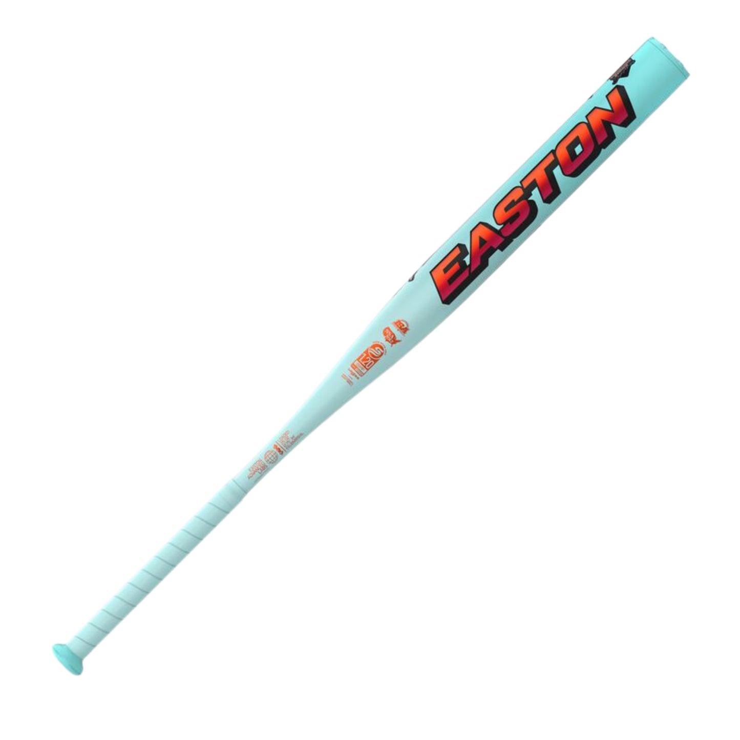 A photo of the Easton Tantrum Marsh Loaded 12.75" 1-Piece Slo-Pitch Bat in colour teal with pink text.