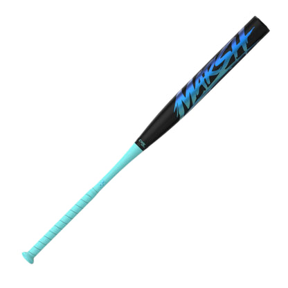 A photo of the Easton Tantrum Marsh 12" 2-Piece Slo-Pitch Bat in colour black with a teal handle and blue text.