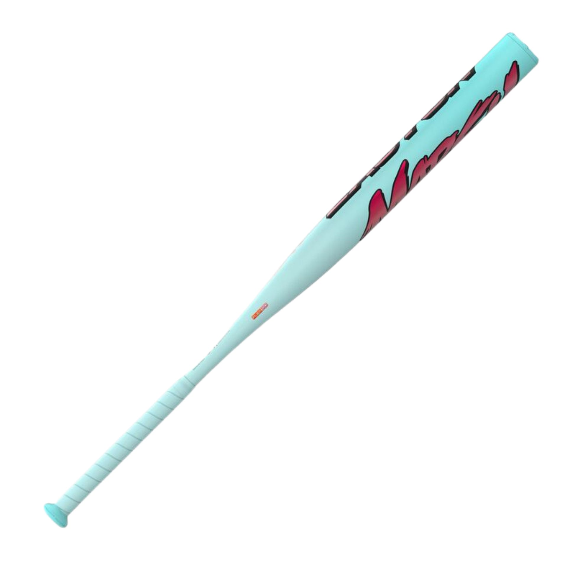 A photo of the Easton Tantrum Marsh Loaded 12.75" 1-Piece Slo-Pitch Bat in colour teal with pink text.