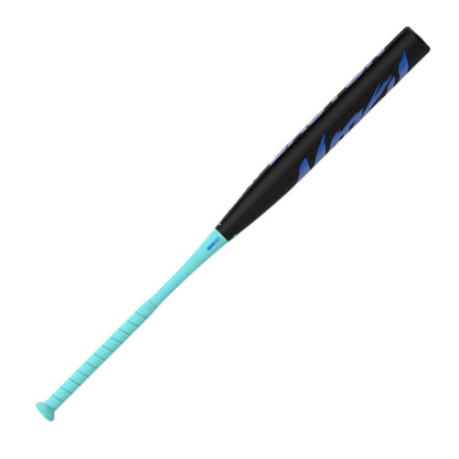 A photo of the Easton Tantrum Marsh 12" 2-Piece Slo-Pitch Bat in colour black with a teal handle and blue text.
