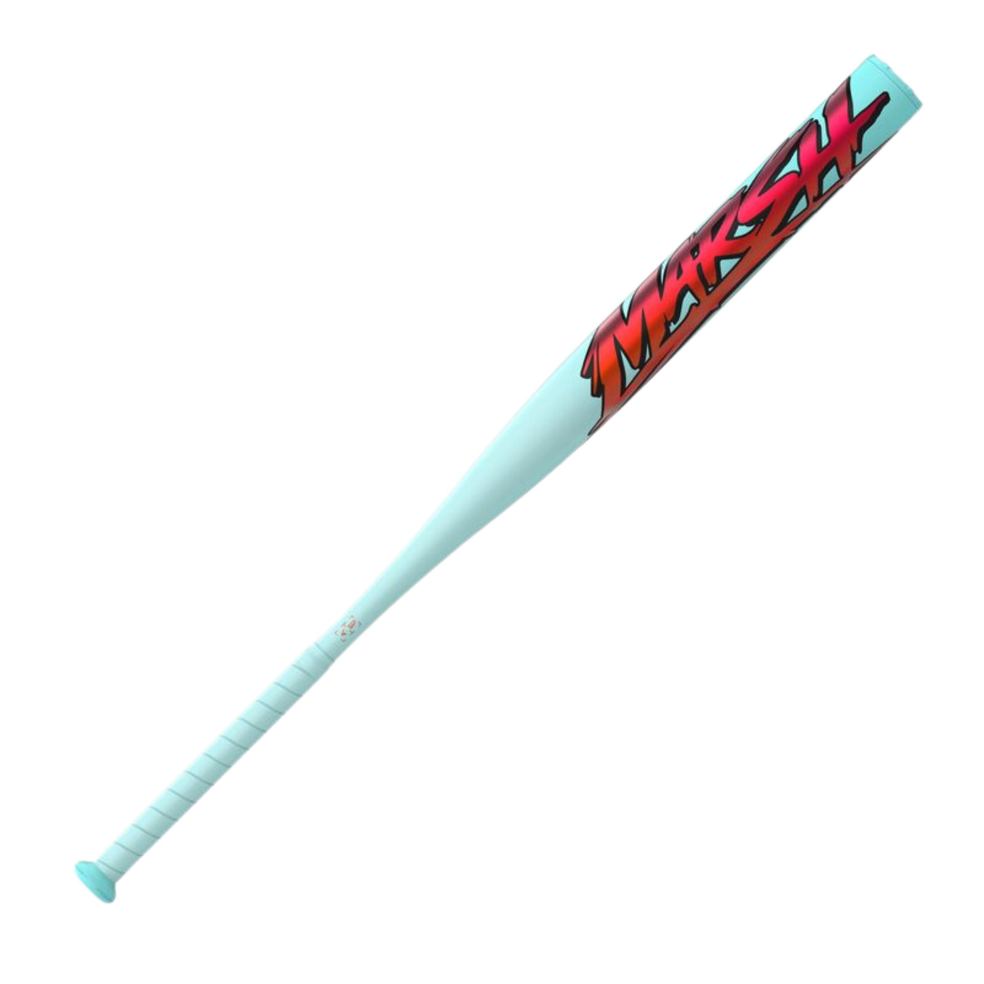 A photo of the Easton Tantrum Marsh Loaded 12.75" 1-Piece Slo-Pitch Bat in colour teal with pink text.
