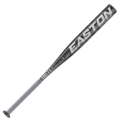 A baseball bat in grey with Easton logo written in white.