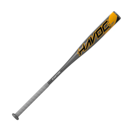 A photo of the Easton Havoc -10 USA Aluminum Baseball Bat in colour grey and yellow.