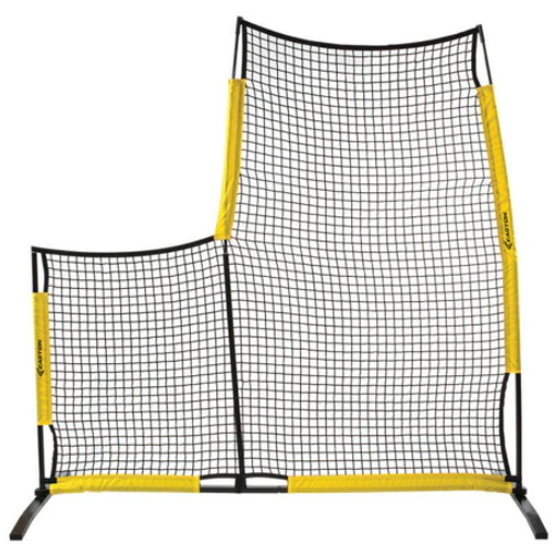 A photo of the Easton Pop Up L Baseball Screen in colour black with yellow borders.