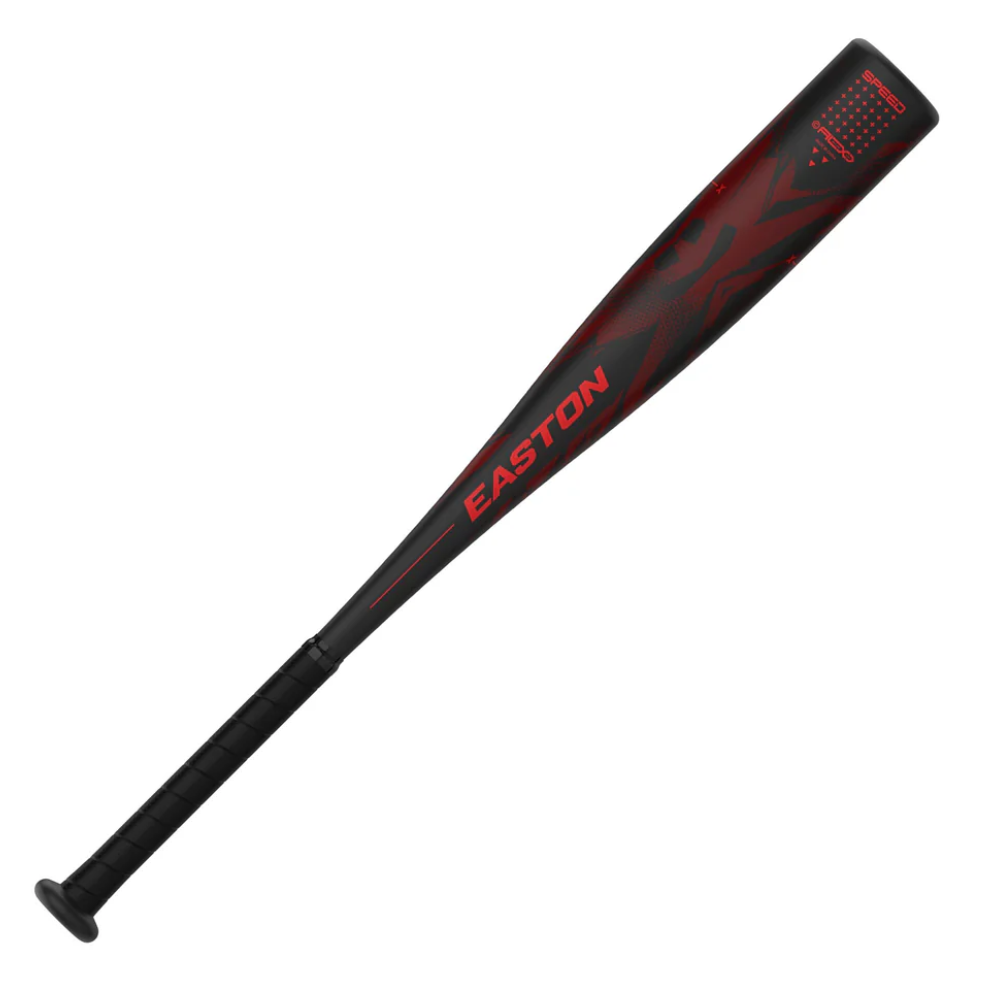 Black and red Easton baseball bat on a white background