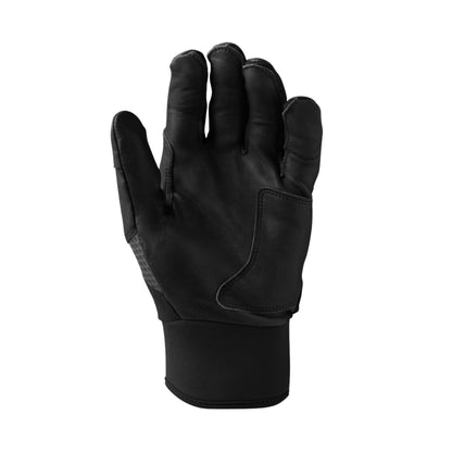 A photo of the EvoShield Carbyne Batting Gloves in colour black, white and gold.