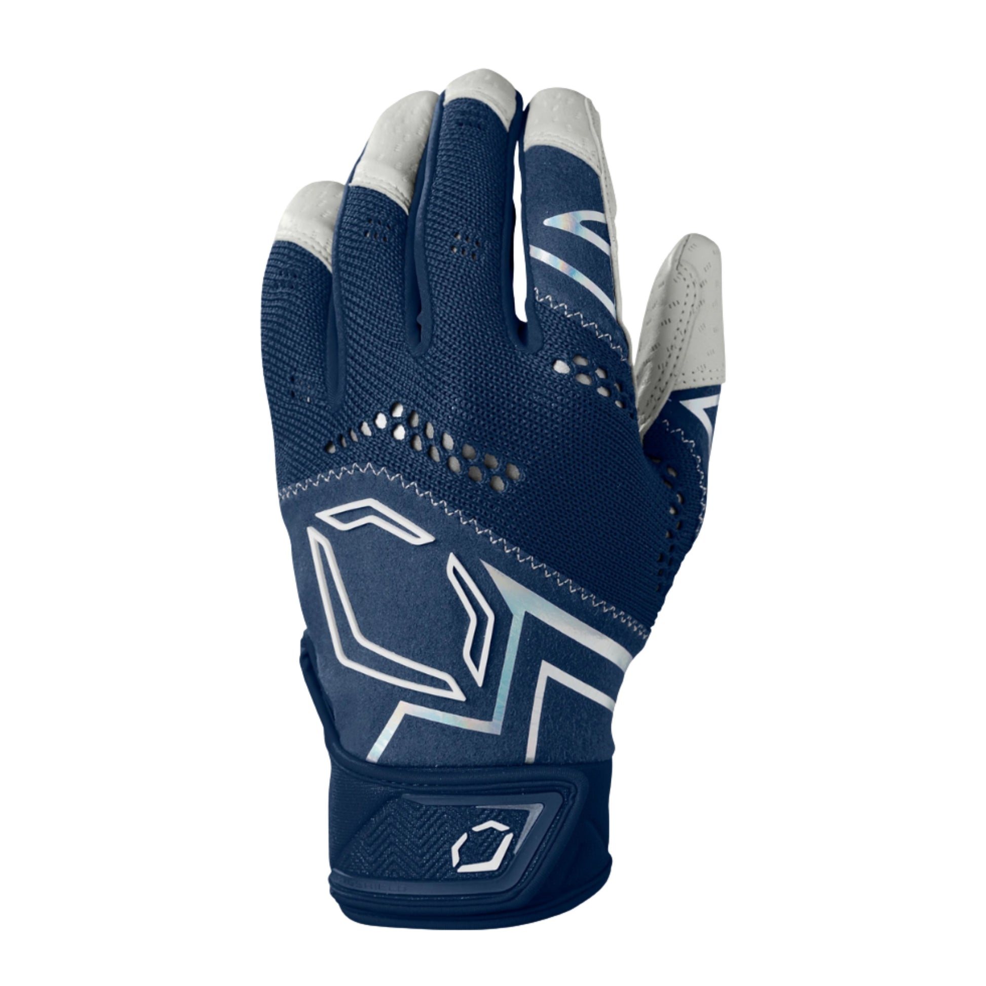 A photo of the Evoshield Pro-SRZ™ V2 Adult Batting Gloves in colour navy and white.