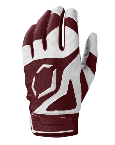 A photo of the Evoshield SRZ-1™ Adult Batting Gloves in colour maroon and white.