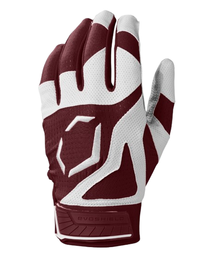A photo of the Evoshield SRZ-1™ Adult Batting Gloves in colour maroon and white.