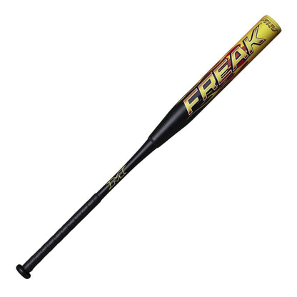 A photo of the Miken Freak Fire 2-PC Maxload 12.75" USSSA Slo-pitch Bat (2026) in colour yellow, red and black.