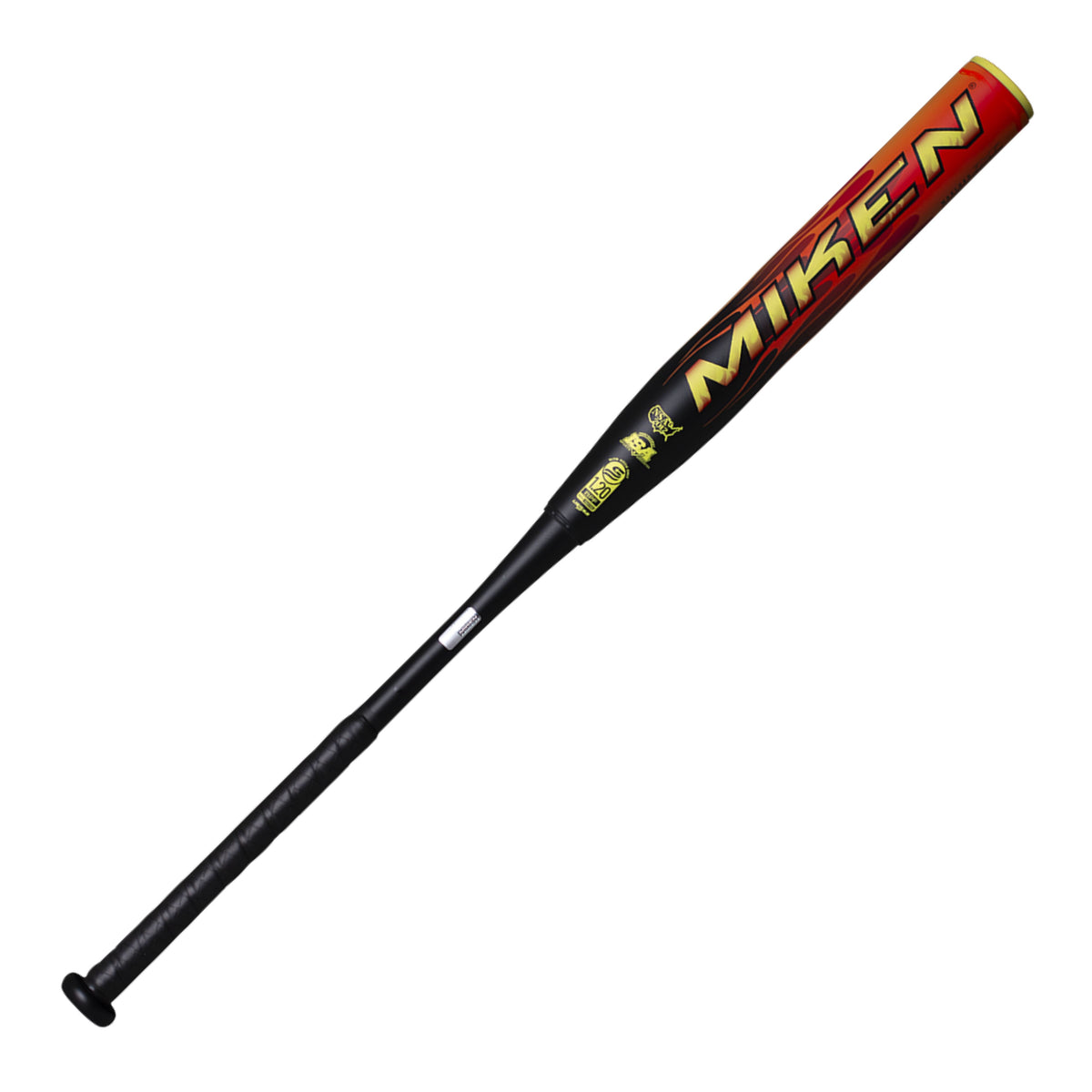 A photo of the Miken Freak Fire 2-PC Maxload 12.75" USSSA Slo-pitch Bat (2026) in colour yellow, red and black.