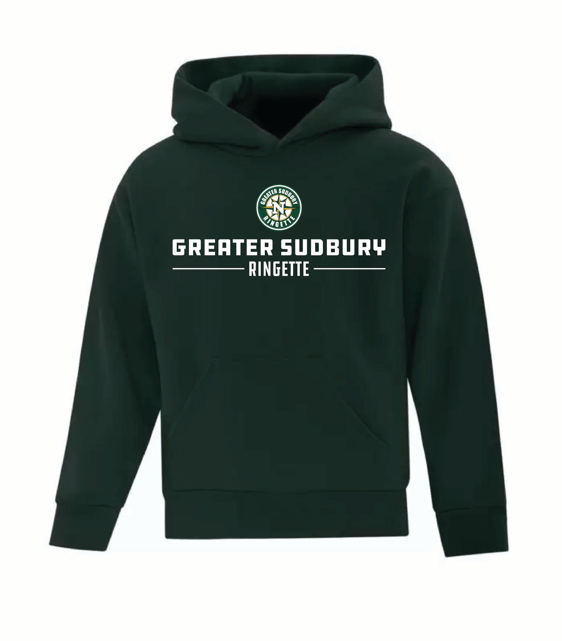 A photo of the Greater Sudbury Ringette - Youth Hoodie in colour black.